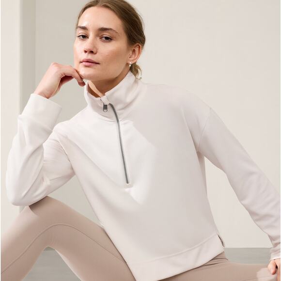 ATHLETA Seasoft Quarter Zip Pullover Sweatshirt Magnolia White Sz L {VV26} - Picture 1 of 7